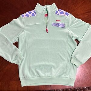 Tuskwear Mint Green Quarter-Zip Pullover with Blue Elephant Trim